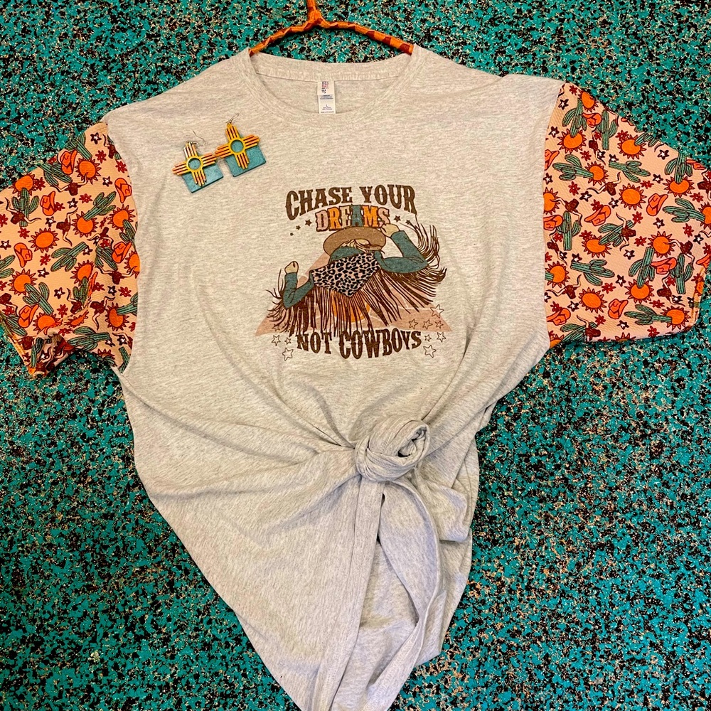 Western print sleeve Tee or T-shirt dress